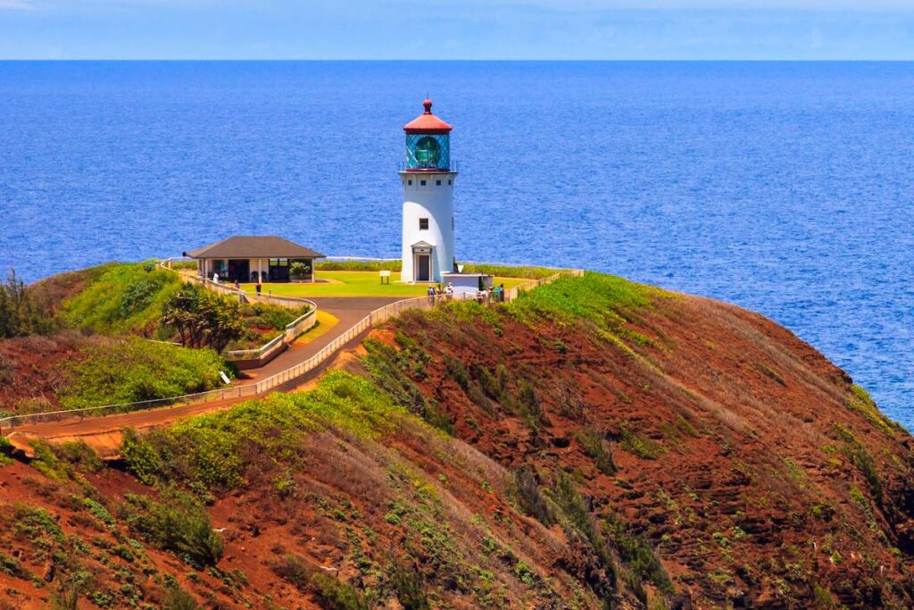 Kilauea lighthouse on a sunny day in Kauai, Hawaii Islands.