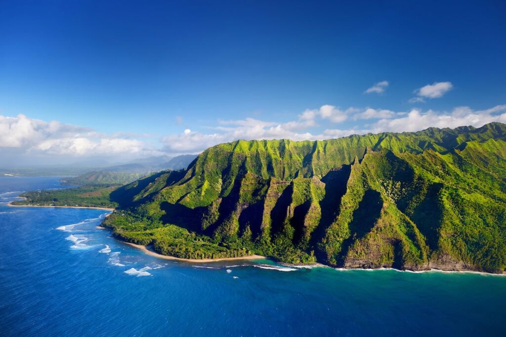 Image of Beautiful aerial view of spectacular Na Pali coast, Kauai, Hawaii